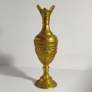 Vintage Brass Ornate Gold Toned Vase Decor Made In India Marked # AMR 5247